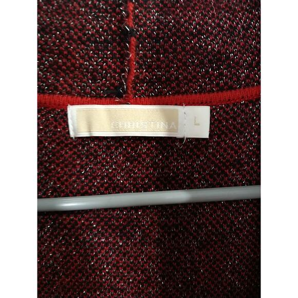 Christina Women's L Sweater Red Plaid Shimmer Pullon 3/4 Sleeve Cardigan - Picture 3 of 8